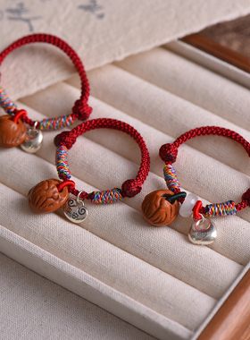 足银999宝宝婴儿桃核红绳手链