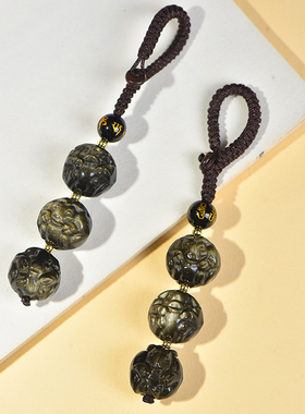 天然金曜石三合六合生肖挂件