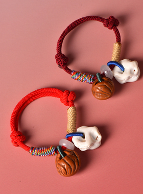 猪惊骨桃篮桃核红绳手链婴儿宝宝