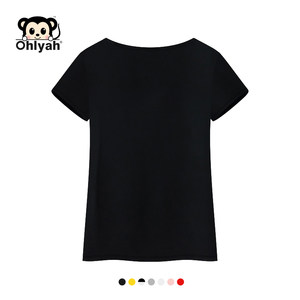 Ohlyah2024夏装新品短袖女装圆领t恤黑色大码休闲简约上衣打底衫