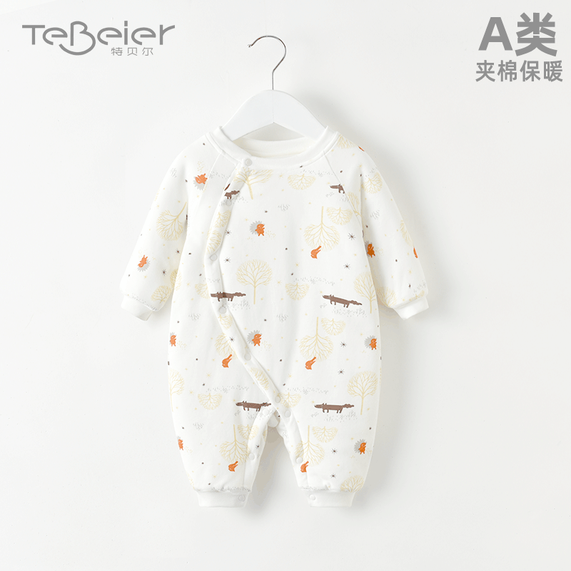 婴儿春装保暖夹棉加厚宝宝衣服爬服 特贝尔连身衣/爬服/哈衣