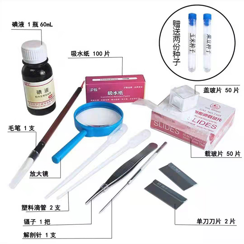 初中生物实验器材全套稀碘液实验生物临时装片制作工具切片染色用吸水纸载玻片盖玻片教学仪器教具-图1