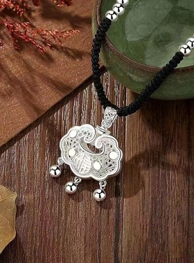 纯银平安长命锁项链女锁骨链简约