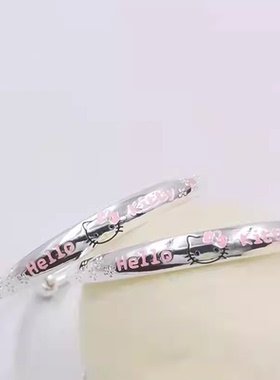 999纯银手镯宝宝KT猫卡通小猫咪公主学生银镯子女儿童亲子款礼物