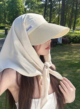 黄色渔夫帽子女夏季透气防晒遮阳帽户外出游太阳帽拼接三角巾草帽