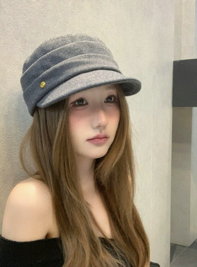 复古百搭黑色褶皱报童帽女秋冬显脸小小众帽子时尚百搭新款马术帽