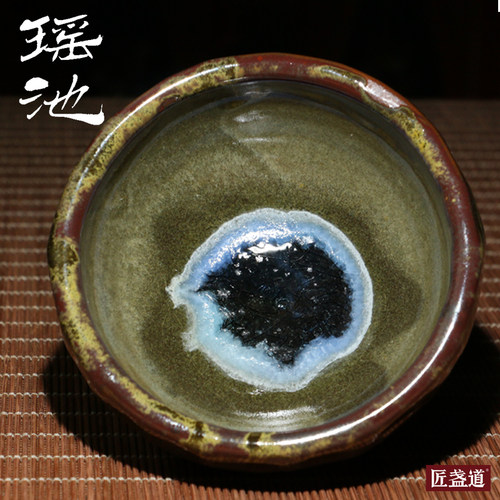 匠心拙器  瑶池切面几何纹建盏水晶冰心杯匠盏道手作野陶个性茶杯 - 图1