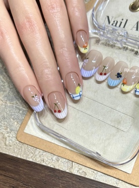 Mmnail立体水果法式穿戴甲马卡龙色手绘可爱手工定制美甲贴假指甲