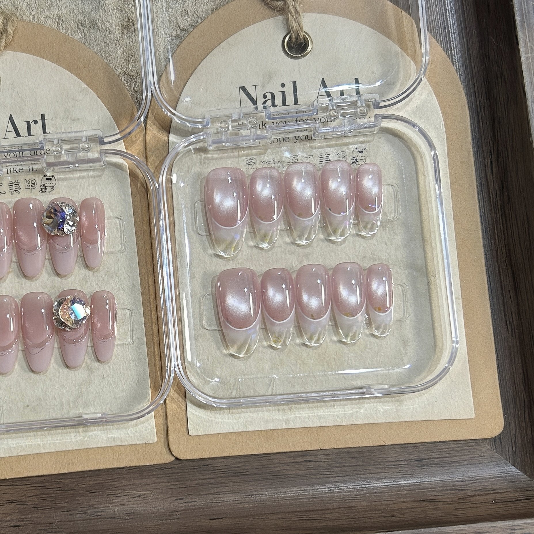 Mmnail冰透玻璃珠猫眼穿戴甲中长款粉色纯手工美甲显白简约高级感,淘宝优惠券,粉丝福利购,淘宝优惠卷