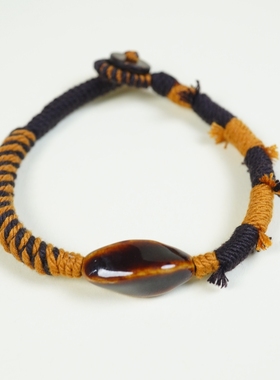 原创设计陶瓷925银纯手工编织固定手围手绳藏式风格小众不撞款