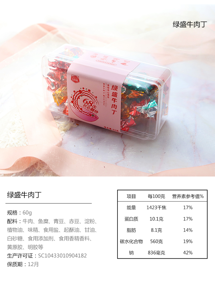 绿盛牛肉粒丁透明装56g66g/52.1g60g正方形长方形婚庆生日伴手礼 - 图3