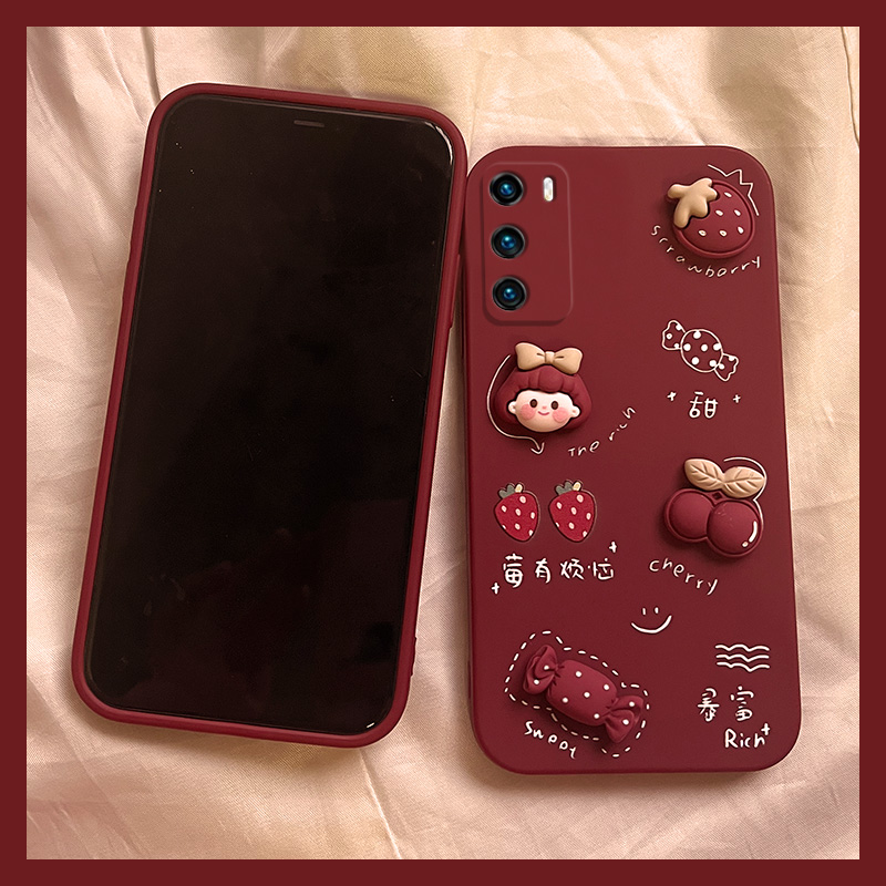 智隶数码配件专营店酒红色发财华为p40手机壳p30pro保护套p50pro液态p20p硅胶p40pro十全包+防摔por软壳5g版男女高级感网红新款1