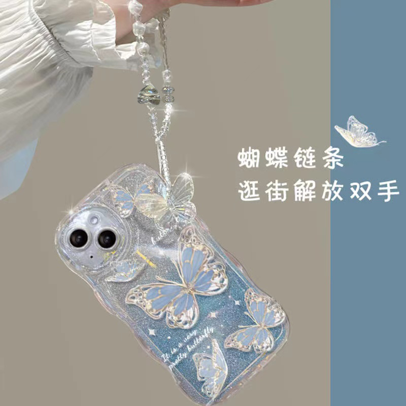 波浪气垫蝴蝶苹果14promax手机壳iphone13pro保护套12透明新款11pm防摔iphonex带手链7p小众xsmax软8plus女xr - 图3