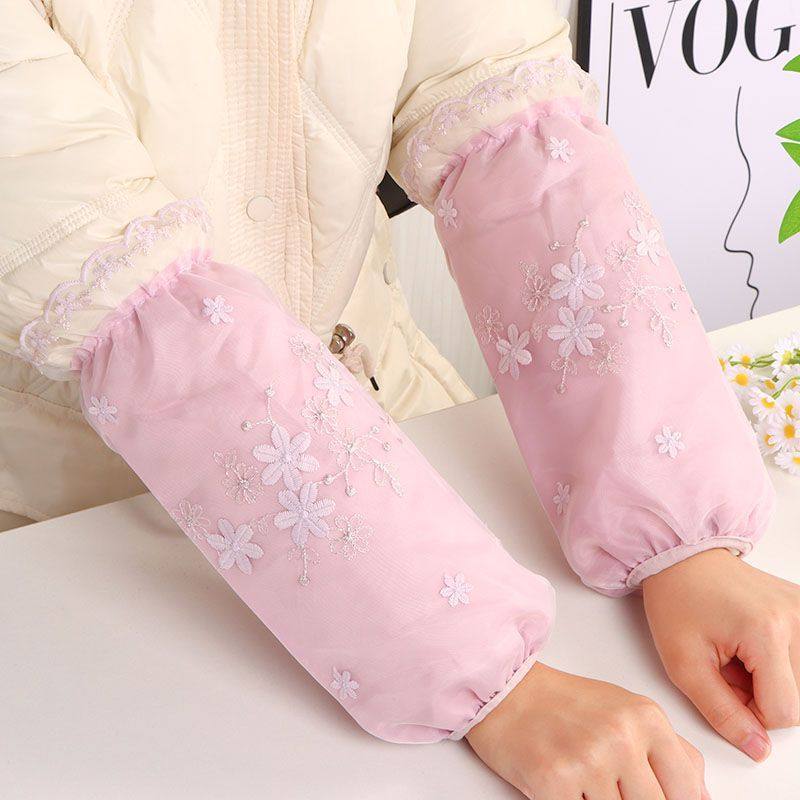 长款双层蕾丝袖套上班秋冬季羽绒服防污学生套袖家用成人护袖袖头,淘宝优惠券,粉丝福利购,淘宝优惠卷