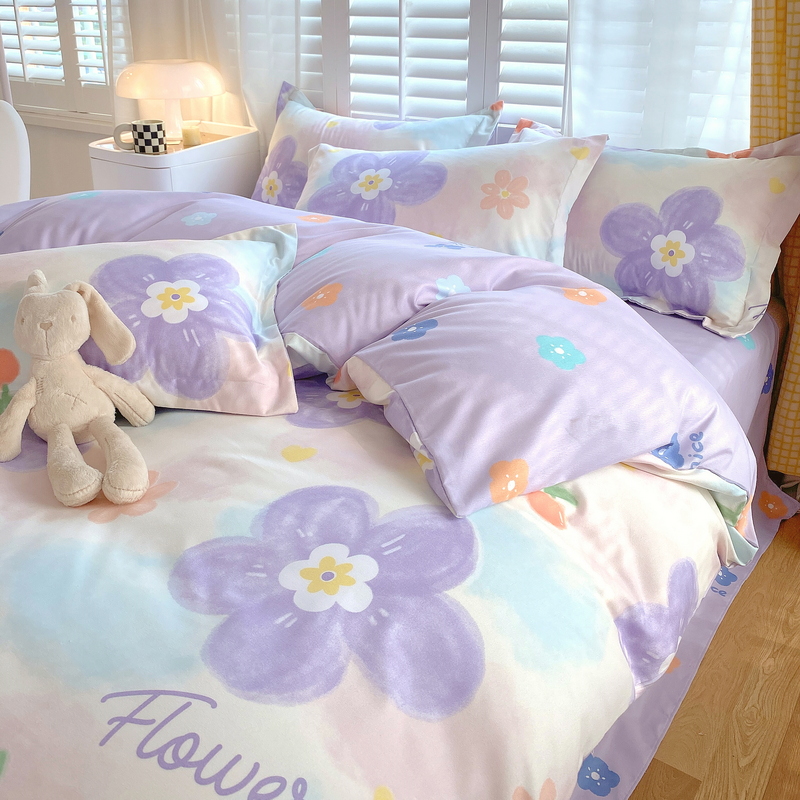 ins水洗棉磨毛四件套床上用品学生宿舍床单被套床品三4非全棉纯棉 - 图1