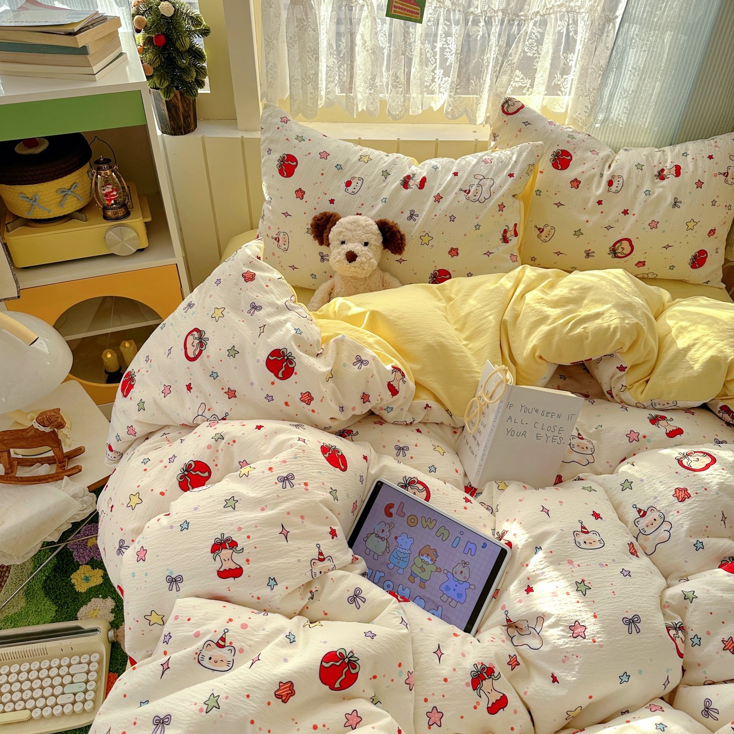 ins双层纱床上四件套儿童床品卡通被套床单人宿舍三件套非全纯棉4,淘宝优惠券,粉丝福利购,淘宝优惠卷