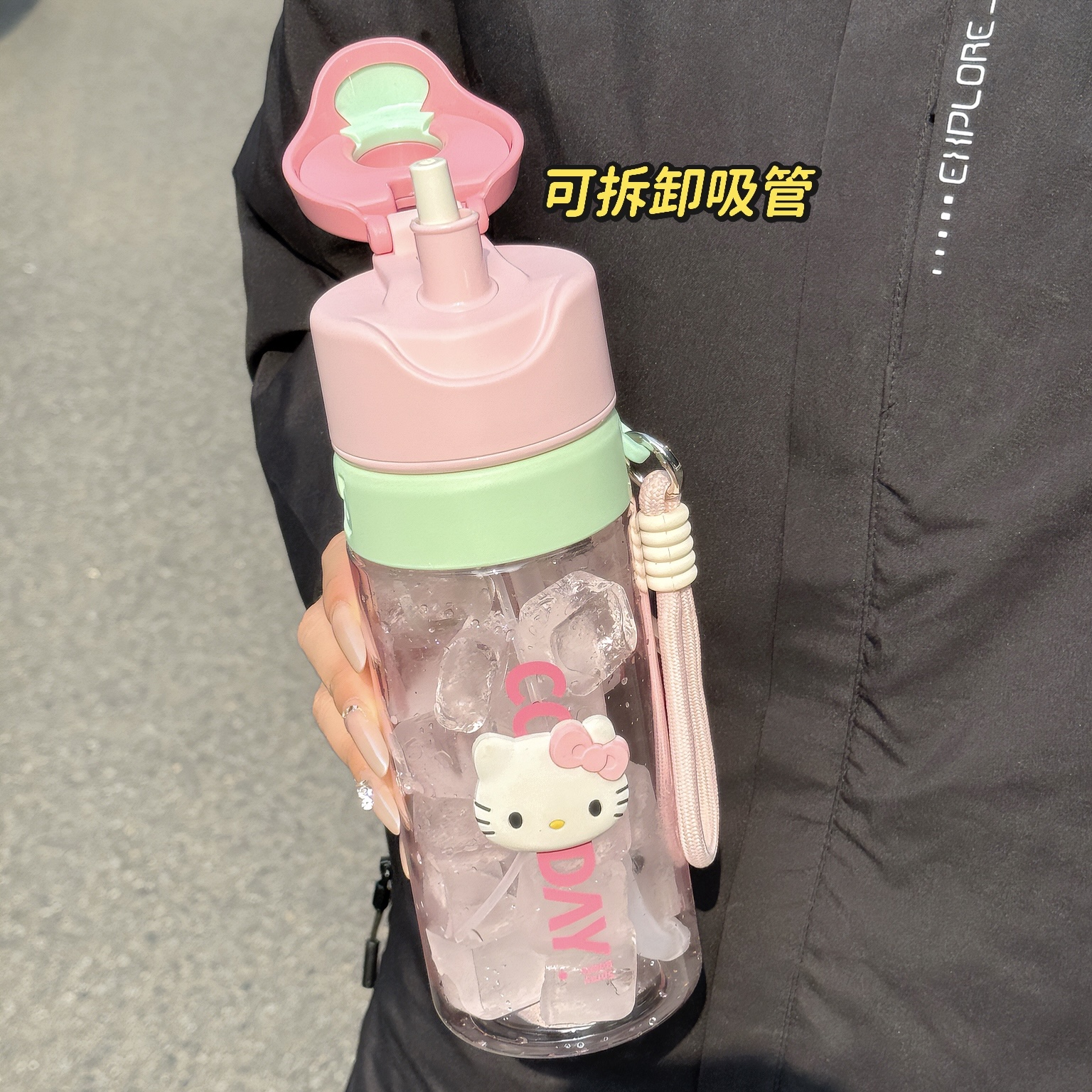 喷雾水杯女生夏日学生上学喷水壶儿童可爱吸管杯子户外运动大水壶 - 图0