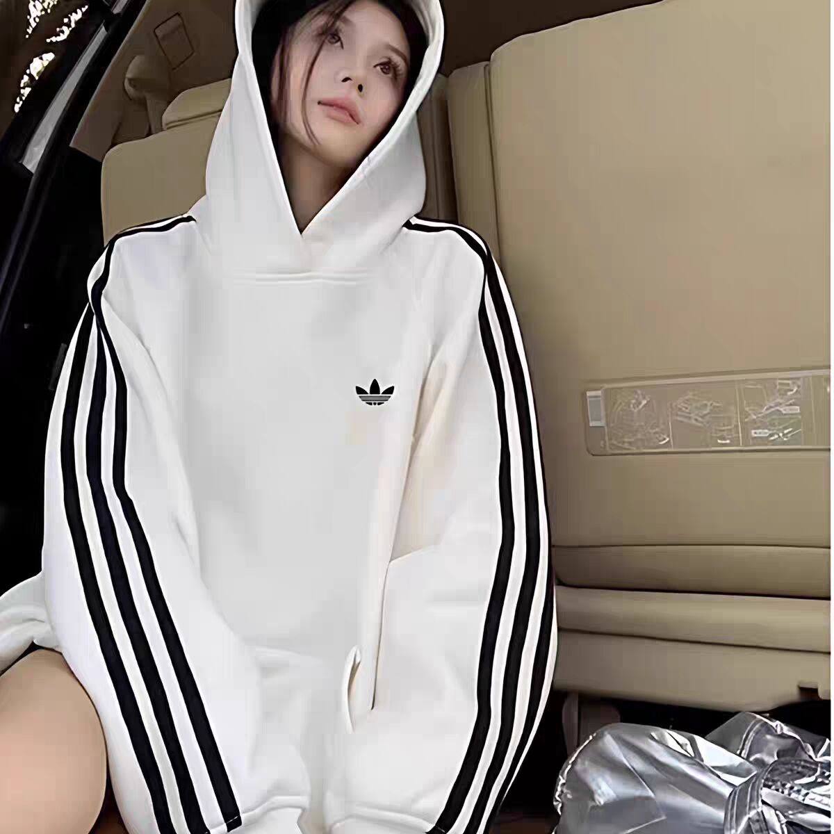 品牌折扣丨连帽套头衫卫衣女三条杠美式长袖上衣男情侣打底衫条纹,淘宝优惠券,粉丝福利购,淘宝优惠卷