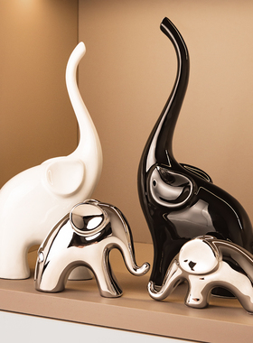 轻奢小象一家亲装饰品摆件