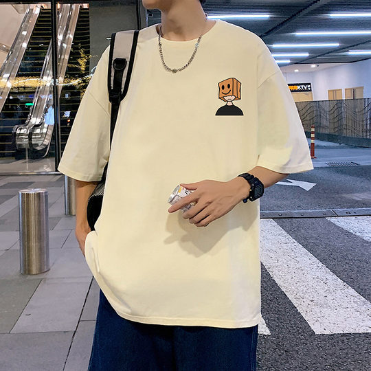 纯棉宽松短袖T恤男夏季2025新款卡通半袖港风chic潮牌男生体恤衫