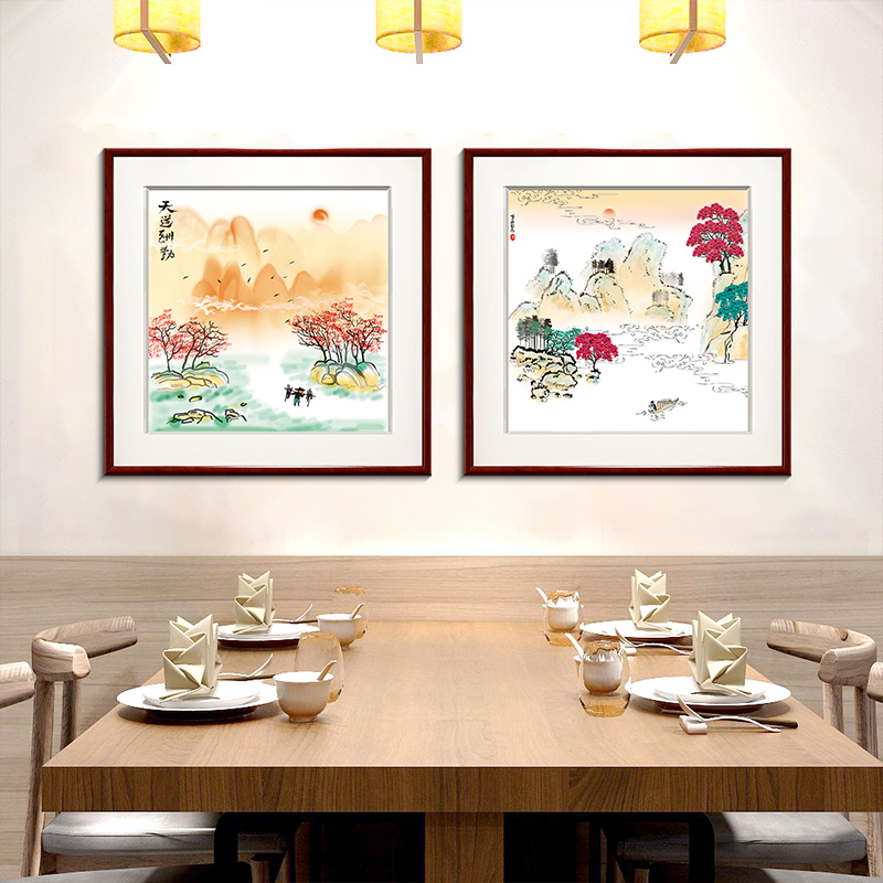 现代新中式水墨山水画餐厅饭厅挂画客厅装饰画玄关卧室中国风壁画