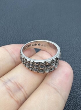泰银复古斜面十字花戒指男士女生款情侣对戒轻奢高级感卡莱茵小众
