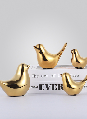 美式风现代金色茶几家居饰品小鸟