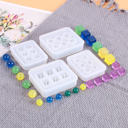水晶滴胶模具6格带孔珠子模具项链珠子模具直径正方体DIY饰品配件 - 图0