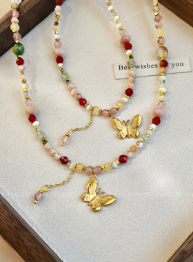 彩色串珠蝴蝶吊坠项链女2026新款