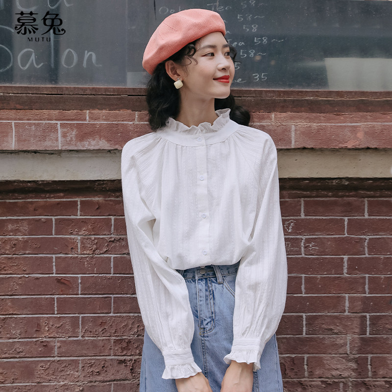 chic法式荷叶边白色衬衫女秋季2025新款设计感小众别致泡泡袖上衣,淘宝优惠券,粉丝福利购,淘宝优惠卷
