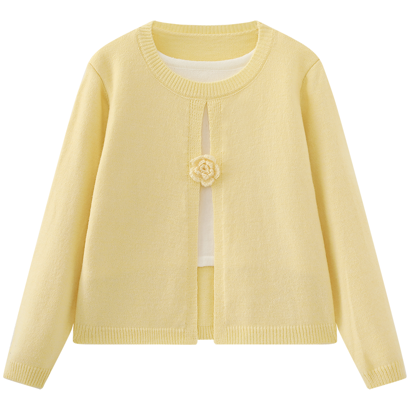 慕兔甜美拼接假两件针织衫女2025冬季新款小个子立体花朵长袖上衣,淘宝优惠券,粉丝福利购,淘宝优惠卷