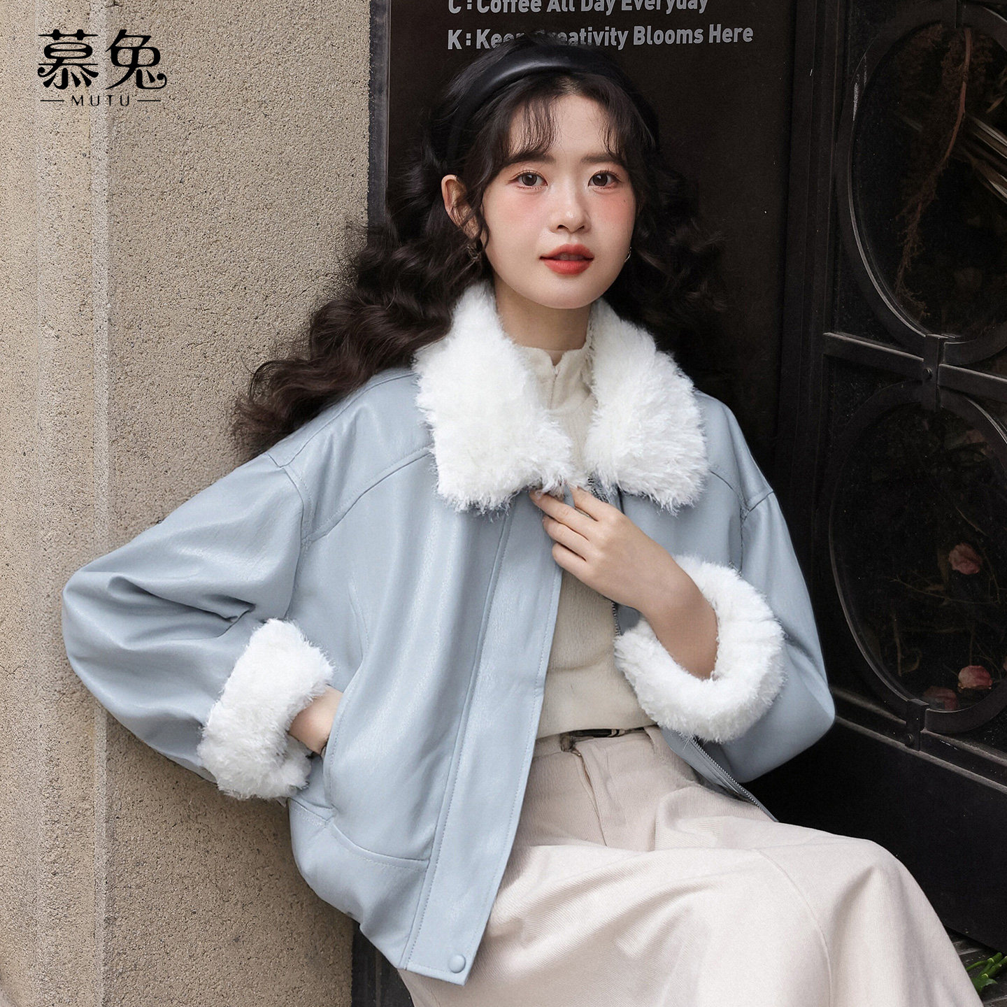 慕兔小个子翻领pu皮衣外套女2025冬季新款设计感小众加绒夹克上衣,淘宝优惠券,粉丝福利购,淘宝优惠卷