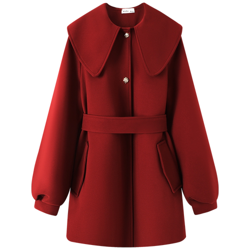 慕兔韩系娃娃领毛呢外套女2025新款冬季小个子中长款收腰呢子大衣 - 图3