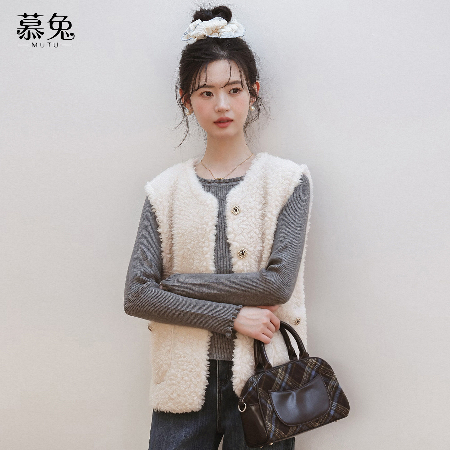 慕兔小个子叠穿仿羊羔毛马甲女2025冬季新款外穿宽松坎肩马夹背心,淘宝优惠券,粉丝福利购,淘宝优惠卷