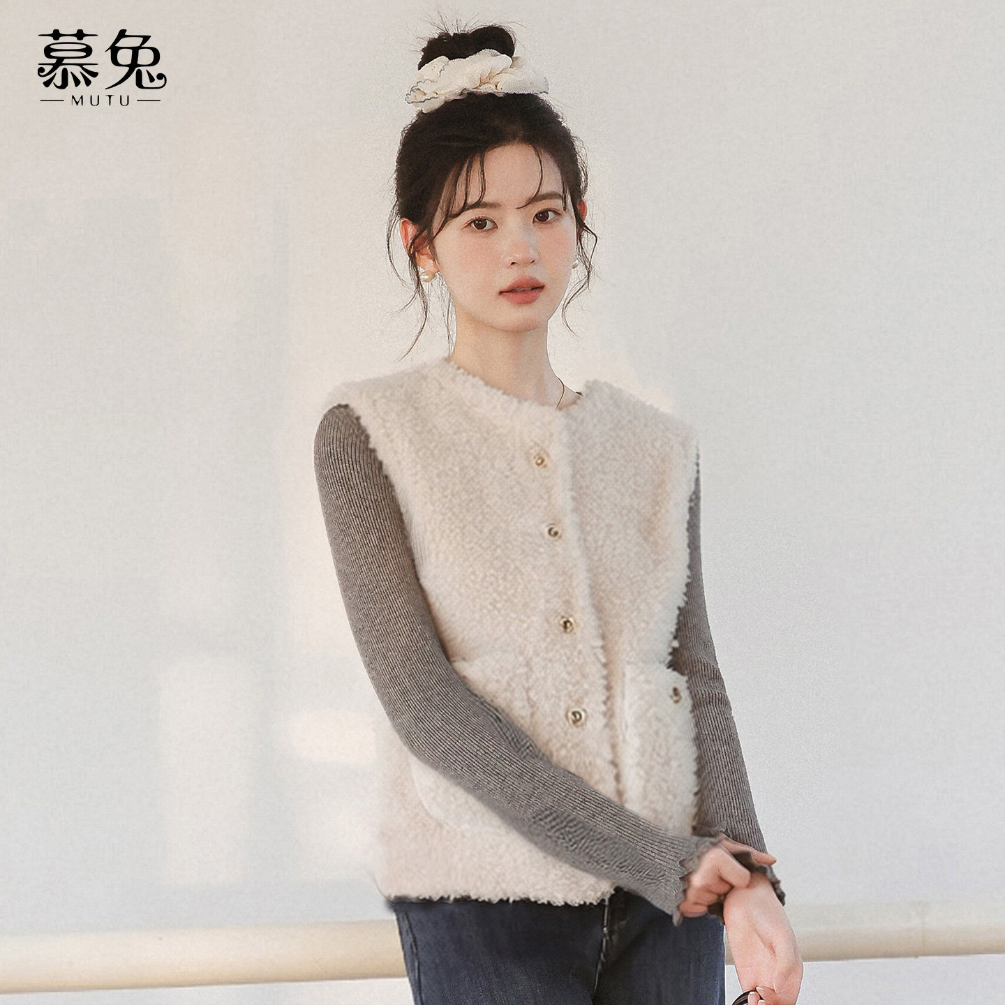 慕兔小个子叠穿仿羊羔毛马甲女2025冬季新款外穿宽松坎肩马夹背心,淘宝优惠券,粉丝福利购,淘宝优惠卷