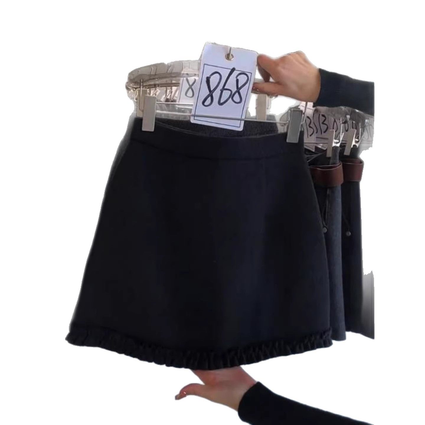 韩版木耳花边毛呢短裙女秋冬加厚呢子字高腰气质显瘦包臀半身裙,淘宝优惠券,粉丝福利购,淘宝优惠卷