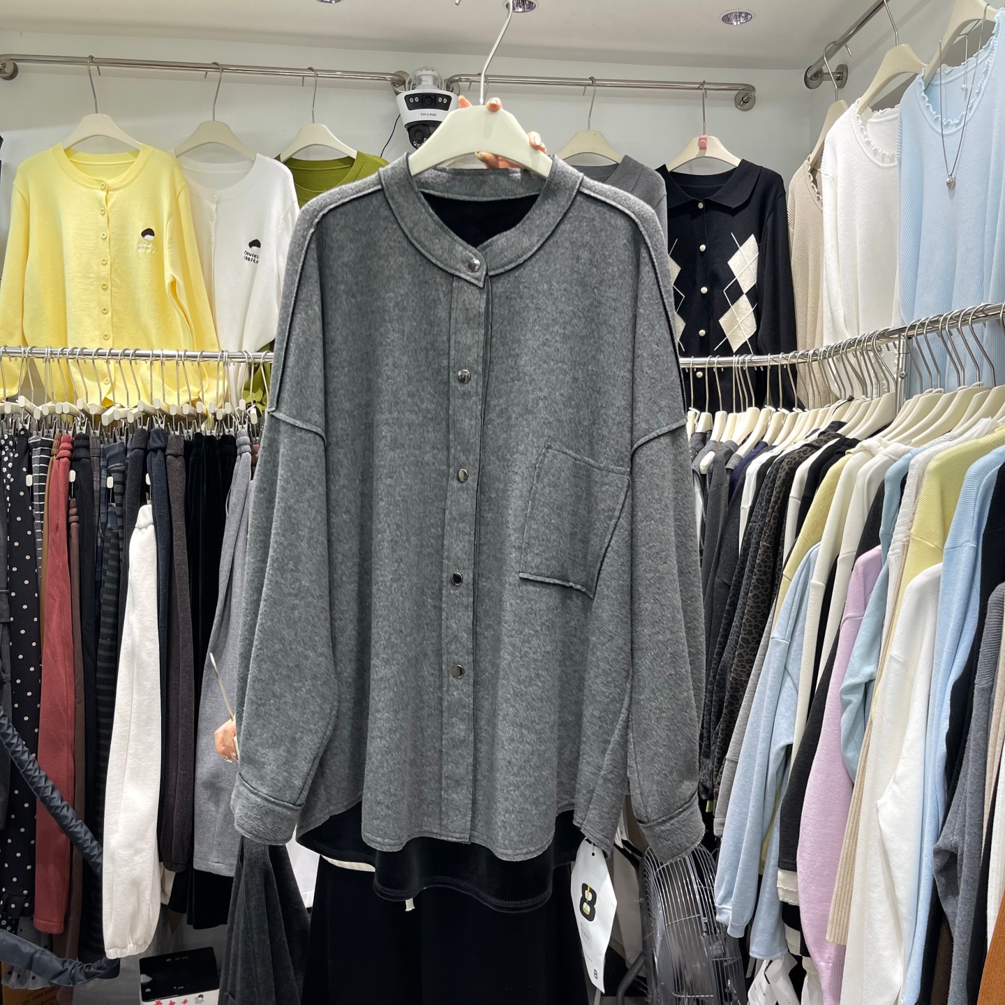 2025秋冬新款时尚宽松百搭加绒外套女简约圆领中长款气质毛呢上衣 - 图0