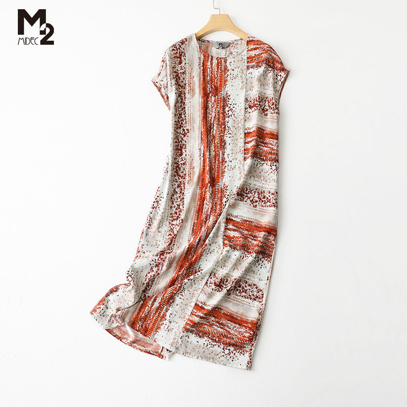 m2 2022夏天新款碎花中老年真丝裙子 m2连衣裙