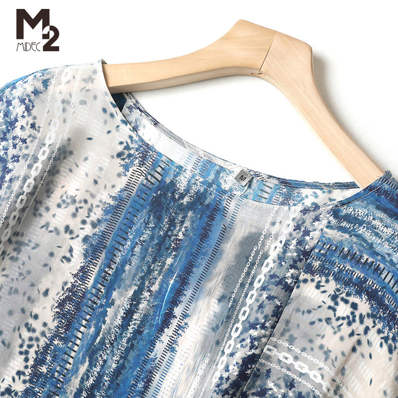 m2 2022夏天新款碎花中老年真丝裙子 m2连衣裙