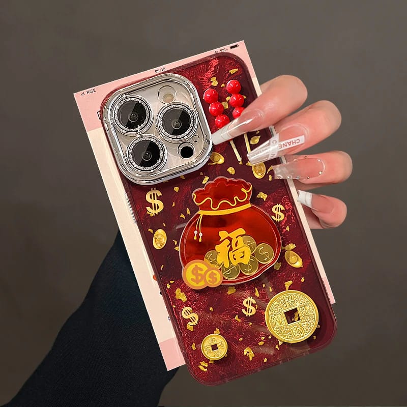 精孔冰川纹金币福袋公仔适用苹果16手机壳iphone15/13新11promax华为mate60pro女Pura70荣耀200小米14/Reno12