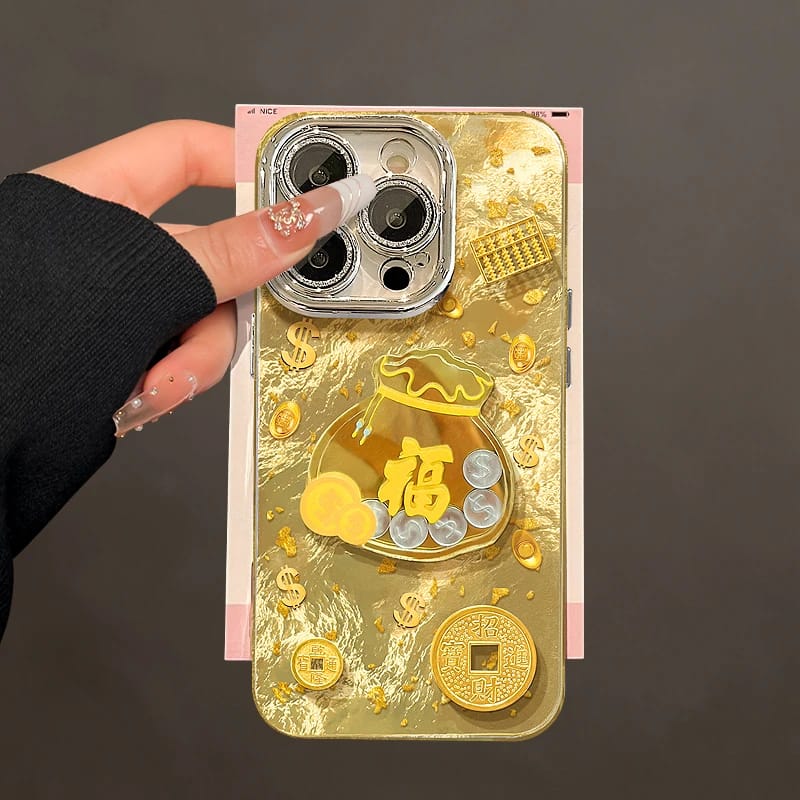 精孔冰川纹金币福袋公仔适用苹果16手机壳iphone15/13新11promax华为mate60pro女Pura70荣耀200小米14/Reno12