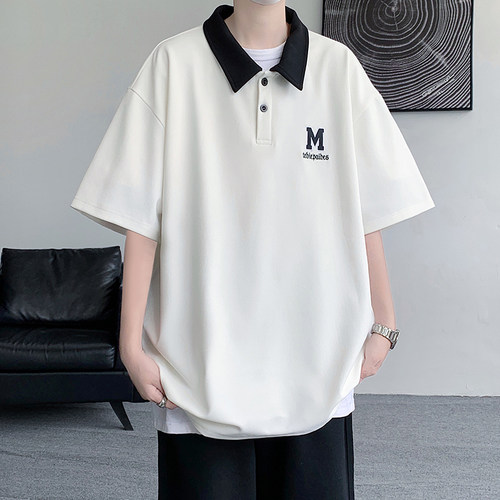 刺绣短袖polo衫男夏季潮牌2026新款撞色翻领T恤薄款宽松休闲上衣 - 图2