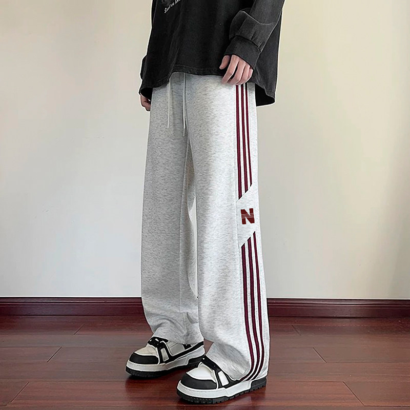 裤子男秋冬季2026新款运动港风阔腿宽松加绒休闲裤直筒条纹长裤潮,淘宝优惠券,粉丝福利购,淘宝优惠卷