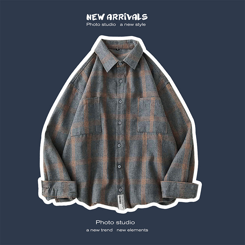 潮流格子男长袖秋冬季服潮牌寸衬衫 fizze衬衫