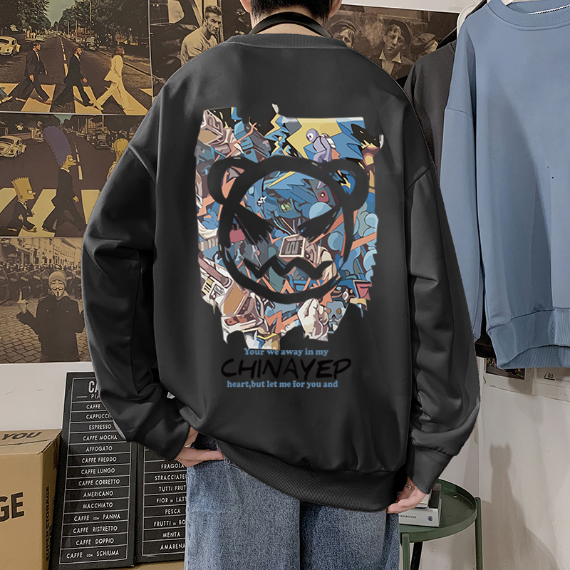 卫衣男秋冬季ins潮牌圆领打底衫美式长袖港风无帽外套宽松上衣服t - 图1