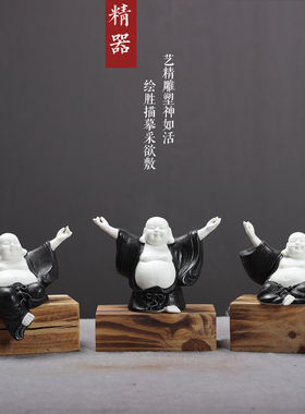 陶瓷博古架中式风禅意人物工艺品