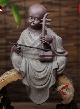 紫砂小和尚禅意风人物软装工艺品