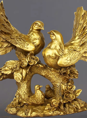 鸳鸯戏水鸽子摆件纯铜婚庆结婚