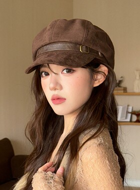 八角帽女贝雷帽宽檐皮带报童帽子