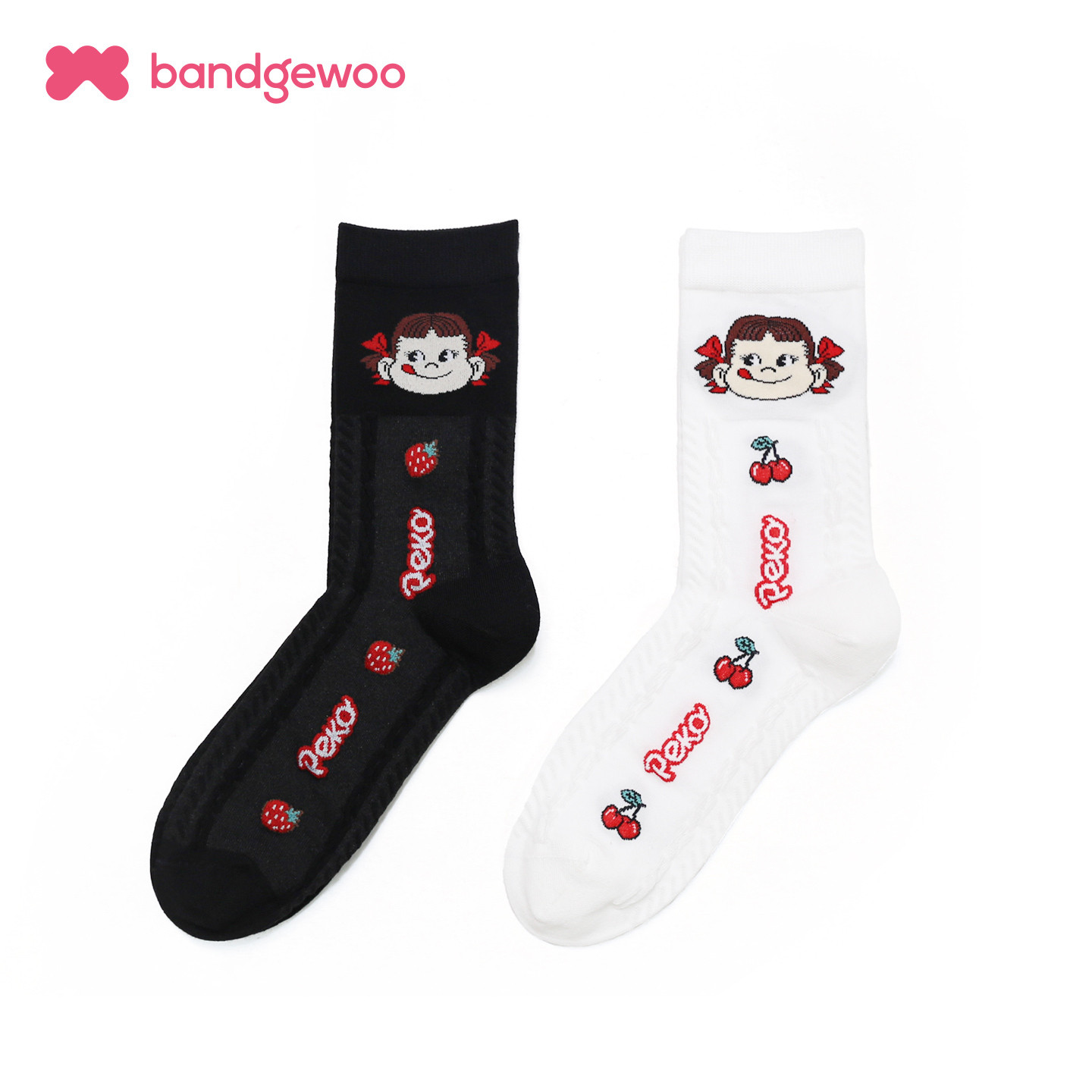 阪织屋卡通萌趣中筒袜PEKO系列棉质提花学院风甜美可爱学生女袜 - 图0